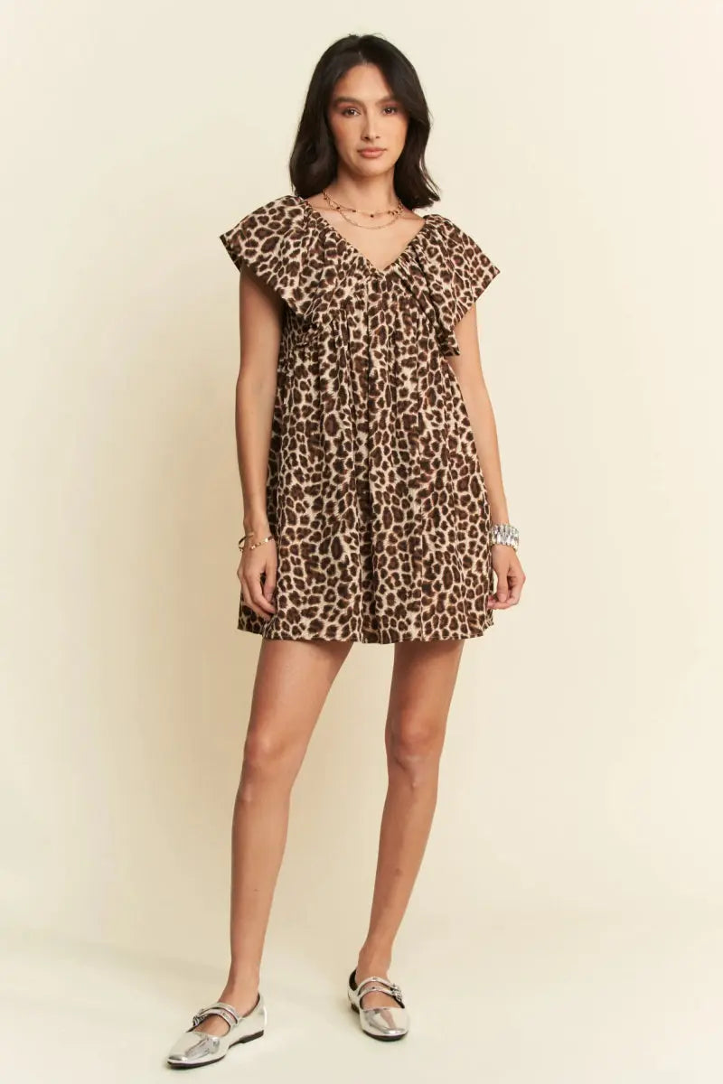 Davi & Dani Animal Printed Velvet Ribbon Mini Dress for Women - Love Salve